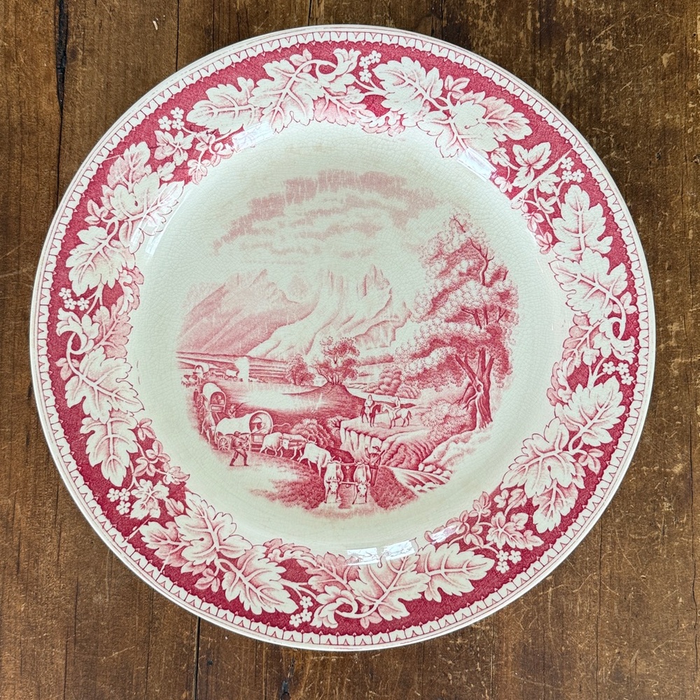 Currier & Ives Rocky Mountain Red and Cream 13” Round Platter